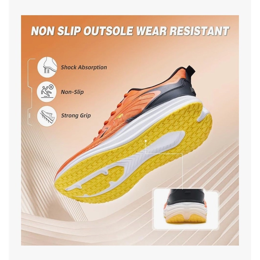 Mens Orange Running Orthopedic Shoes Mesh Fabric Arch Support Non Slip Size 8 - Picture 6 of 10